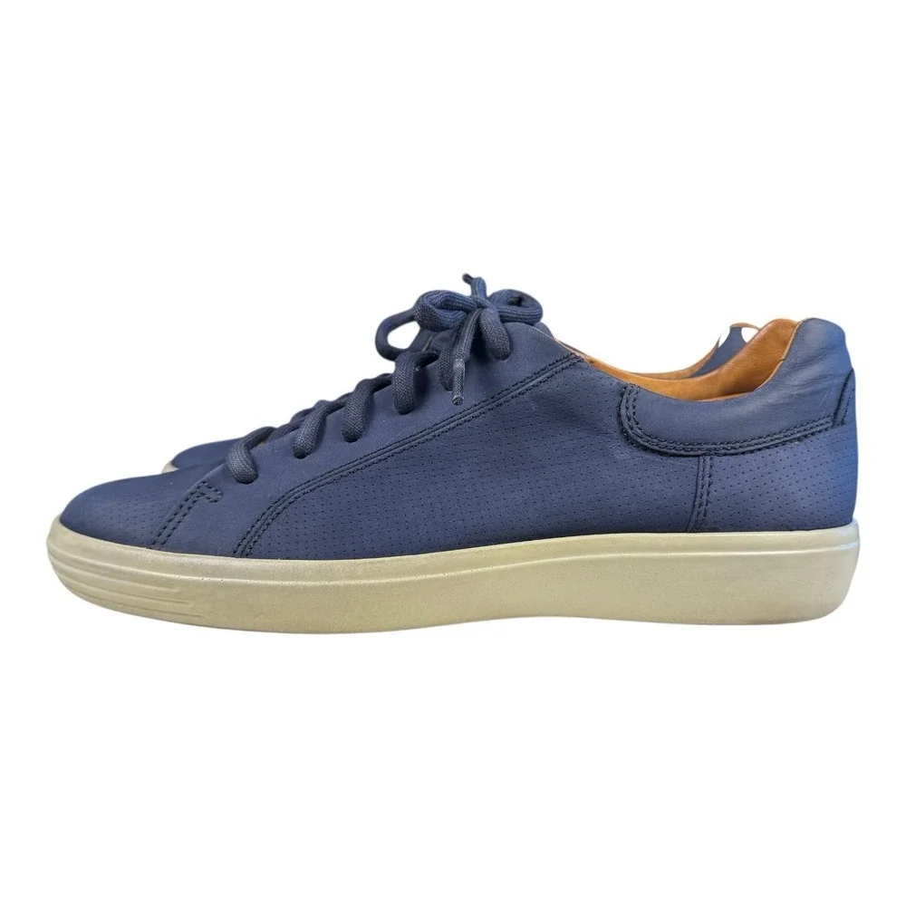 ECCO Soft 7 Perforated Street Sneakers Navy Leather Shoes Mens 45 US 11-11.5